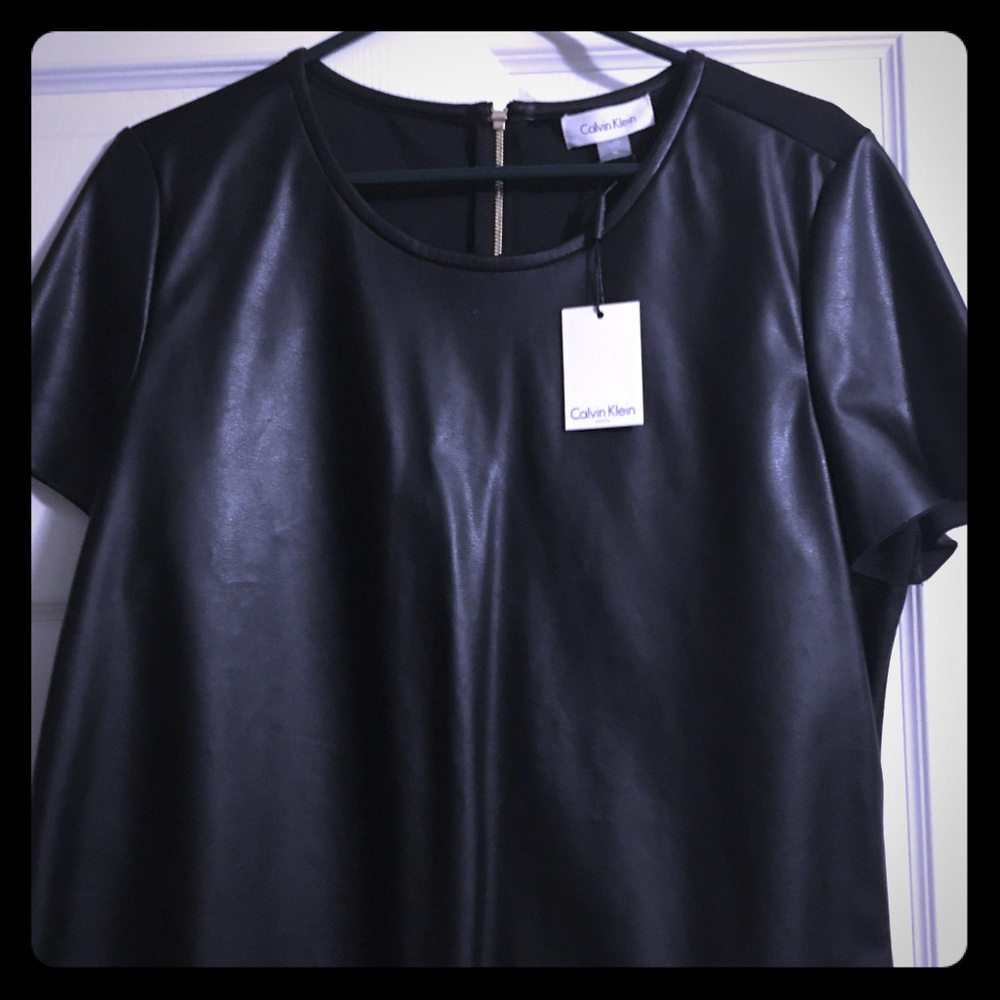 Calvin Klein black vegan leather front top.